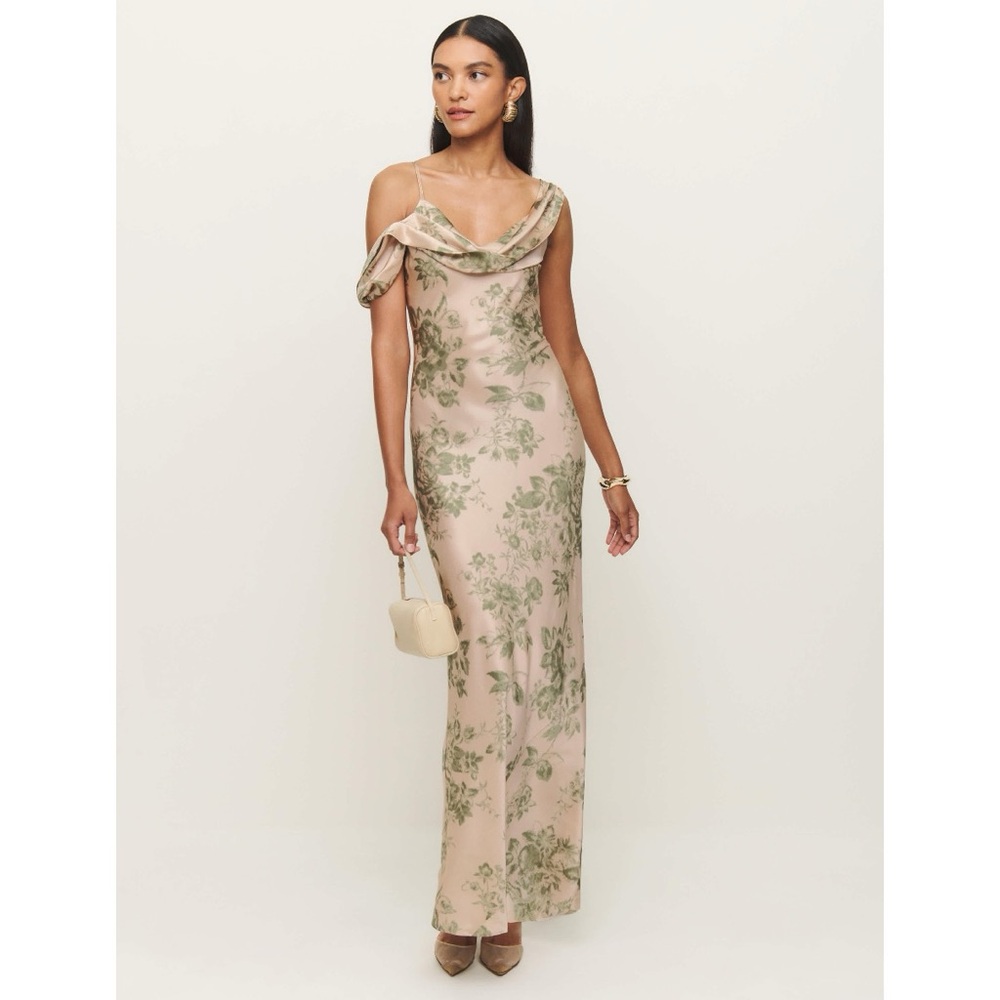 NEW Reformation Ronda Silk Maxi Dress Gown (Sz 8) Cowl Neck Symphonic Floral - Picture 2 of 16
